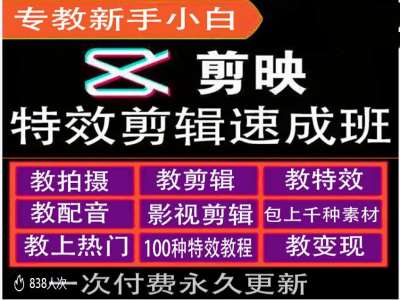 剪映特效教程和运营变现教程，特效剪辑速成班，专教新手小白-来缘阁
