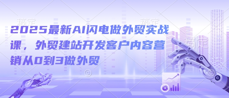2025最新AI闪电做外贸实战课，外贸建站开发客户内容营销从0到3做外贸-来缘阁