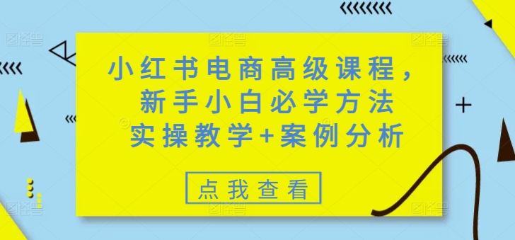 小红书电商高级课程，新手小白必学方法，实操教学+案例分析-来缘阁