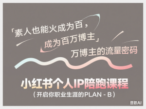 小红书个人IP陪跑课程，开启你职业生涯的PLAN-B，素人也能火成为百万博主的流量密码-来缘阁