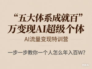 图片[1]-五大体系成就百万变现AI超级个体- AI流量变现特训营，一步一步教你一个人怎么年入百W-来缘阁