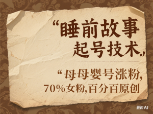 睡前故事起号技术，母婴号涨粉，70%女粉，百分百原创-来缘阁