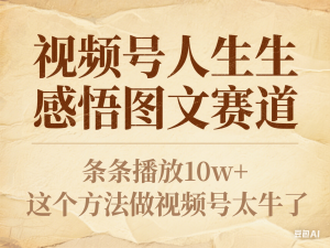 视频号人生感悟图文赛道，条条播放10w+，这个方法做视频号太牛了-来缘阁
