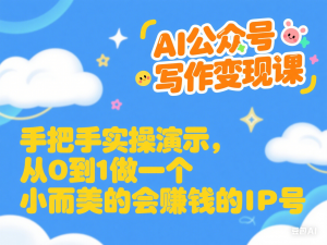 AI公众号写作变现课，手把手实操演示，从0到1做一个小而美的会赚钱的IP号-来缘阁