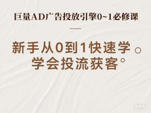 巨量AD广告投放引擎0~1必修课，新手从0到1快速学会投流获客-来缘阁