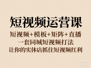 短视频运营课，短视频+模板+矩阵+直播，一套同城短视频打法，让你的实体店抓住短视频红利-来缘阁