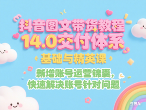 抖音图文带货教程14.0交付体系，基础与精英课，新增账号运营锦囊，快速解决账号针对问题-来缘阁