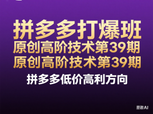 拼多多打爆班原创高阶技术第39期，拼多多低价高利方向-来缘阁