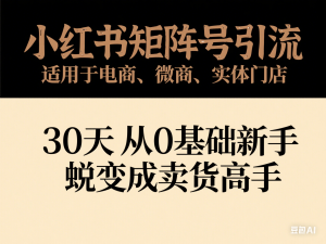 小红书矩阵号引流，适用于电商、微商、实体门店，30天从0基础新手蜕变成卖货高手-来缘阁
