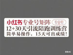 小红书专业号矩阵12+30天引流陪跑训练营，简单易操作，15天可出成绩!-来缘阁