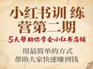 小红书训练营第二期，5天帮助你学会小红书店铺，用最简单的方式帮助大家快速赚到钱-来缘阁