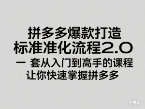 拼多多爆款打造标准化流程2.0，一套从入门到高手的课程，让你快速掌握拼多多-来缘阁