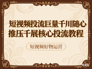 短视频投流巨量千川随心推压千展核心投流教程，短视频好物运营-来缘阁