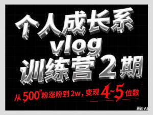 个人成长系vlog训练营2期，从500粉涨粉到2w，变现4～5位数-来缘阁