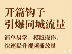 开篇钩子引爆同城流量，简单易学，模版操作，快速提升视频播放量-来缘阁