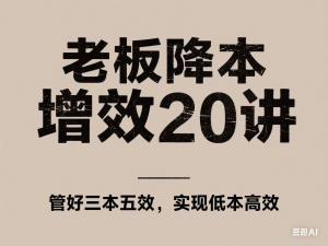 老板降本增效20讲，管好三本五效，实现低本高效-来缘阁