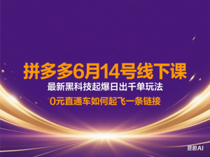 拼多多6月14号线下课，最新黑科技起爆日出千单玩法，0元直通车如何起飞一条链接-来缘阁
