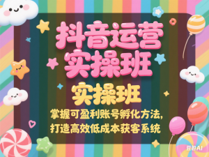 抖音运营实操班，掌握可盈利账号孵化方法，打造高效低成本获客系统-来缘阁