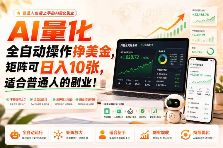 AI量化全自动操作挣美金，矩阵可日入10张，适合普通人的副业！【揭秘】-来缘阁