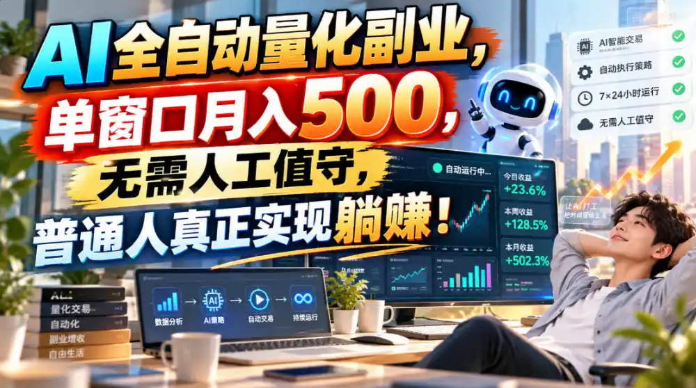 AI全自动量化副业，单窗口月入500，无需人工值守，普通人真正实现躺賺！-来缘阁