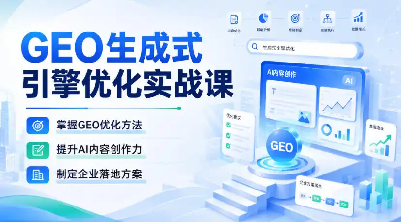 GEO生成式引擎优化实战课，掌握GEO优化方法，提升AI内容创作力，制定企业落地方案-来缘阁