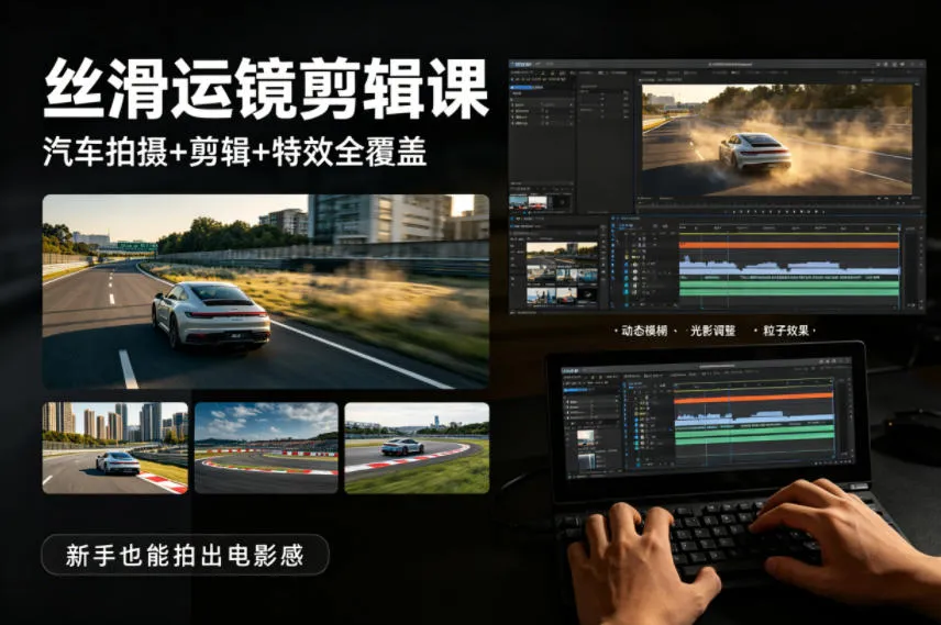 大叔丝滑运镜剪辑课，汽车拍摄+剪辑+特效全覆盖，新手也能拍出电影感-来缘阁