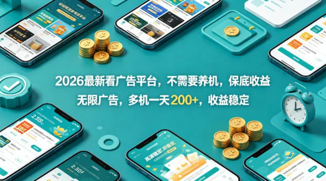 2026最新看广告平台，不需要养机，保底收益，无限广告，多机一天200+，收益稳定【揭秘】-来缘阁