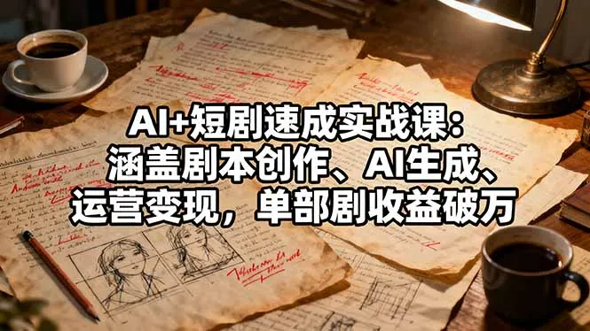 AI+短剧速成实战课：涵盖剧本创作、AI生成、运营变现，单部剧收益破万-来缘阁
