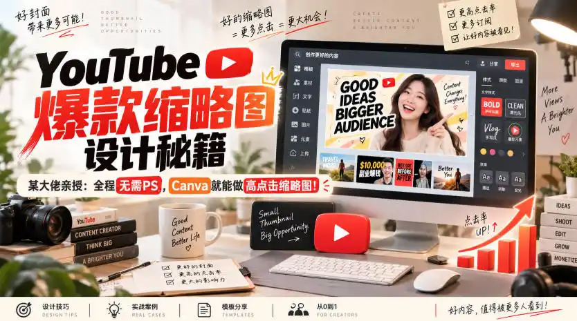 YouTube爆款缩略图设计秘籍，某油管大佬(610万订阅者)亲授，全程无需PS，Canva就能做高点击缩略图！【原创双语字幕】-来缘阁