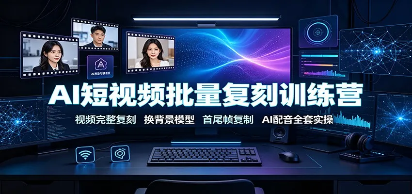 AI短视频批量复刻训练营：视频完整复刻，换背景模型、首尾帧复制、AI配音全套实操-来缘阁