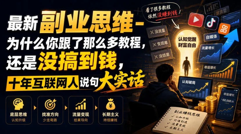 最新副业思维-为什么你跟了那么多教程,还是没搞到钱,十年互联网人说句大实话【揭秘】-来缘阁