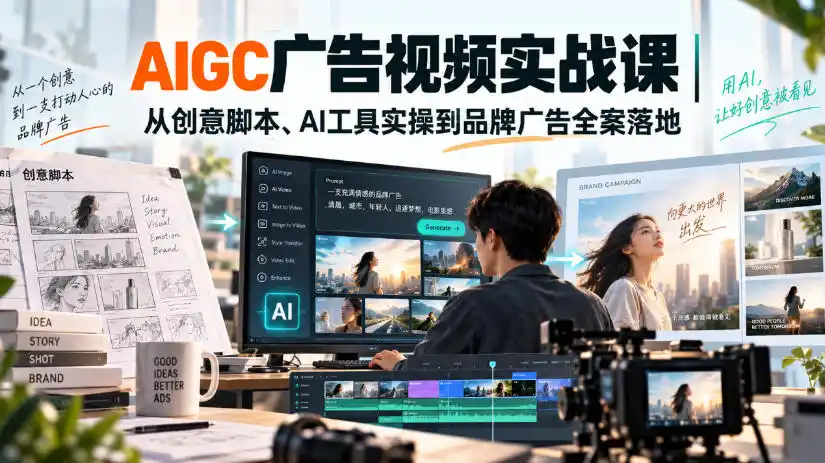 AIGC广告视频实战课｜从创意脚本、AI工具实操到品牌广告全案落地-来缘阁