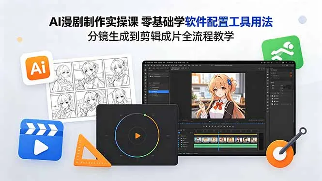 AI漫剧制作实操课 零基础学软件配置工具用法 分镜生成到剪辑成片全流程教学-来缘阁
