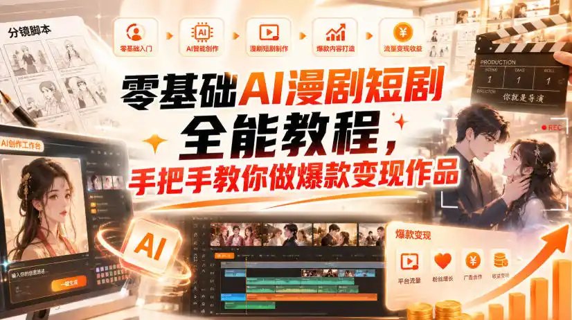 零基础AI漫剧短剧全能教程，从AI智能体搭建、文案脚本分镜、多平台AI生视频、剪映精修，覆盖全题材创作，手把手教你做爆款变现作品-来缘阁