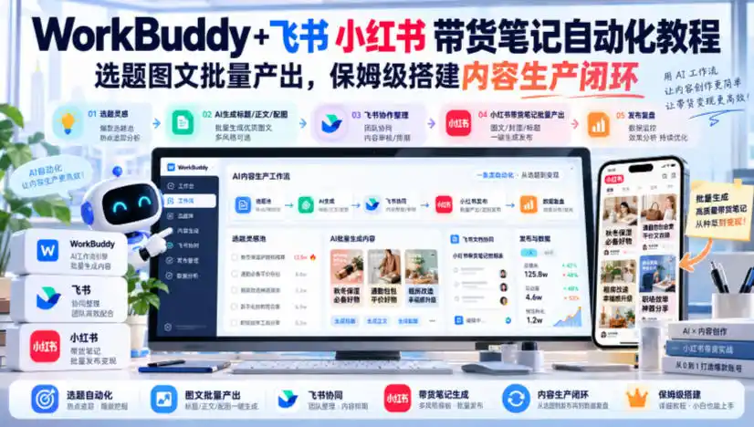 WorkBuddy+飞书小红书带货笔记自动化教程,选题图文批量产出,保姆级搭建内容生产闭环【文档】-来缘阁
