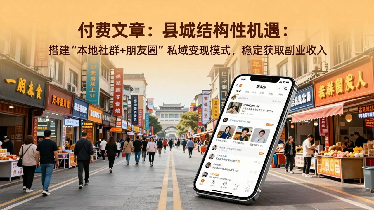 付费文章:县城结构性机遇:搭建“本地社群+朋友圈”私域变现模式,稳定获取副业收入-来缘阁