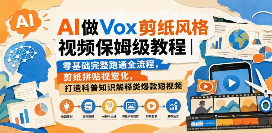 AI做Vox剪纸风格视频保姆级教程｜零基础完整跑通全流程，剪纸拼贴视觉化，打造科普知识解释类爆款短视频-来缘阁