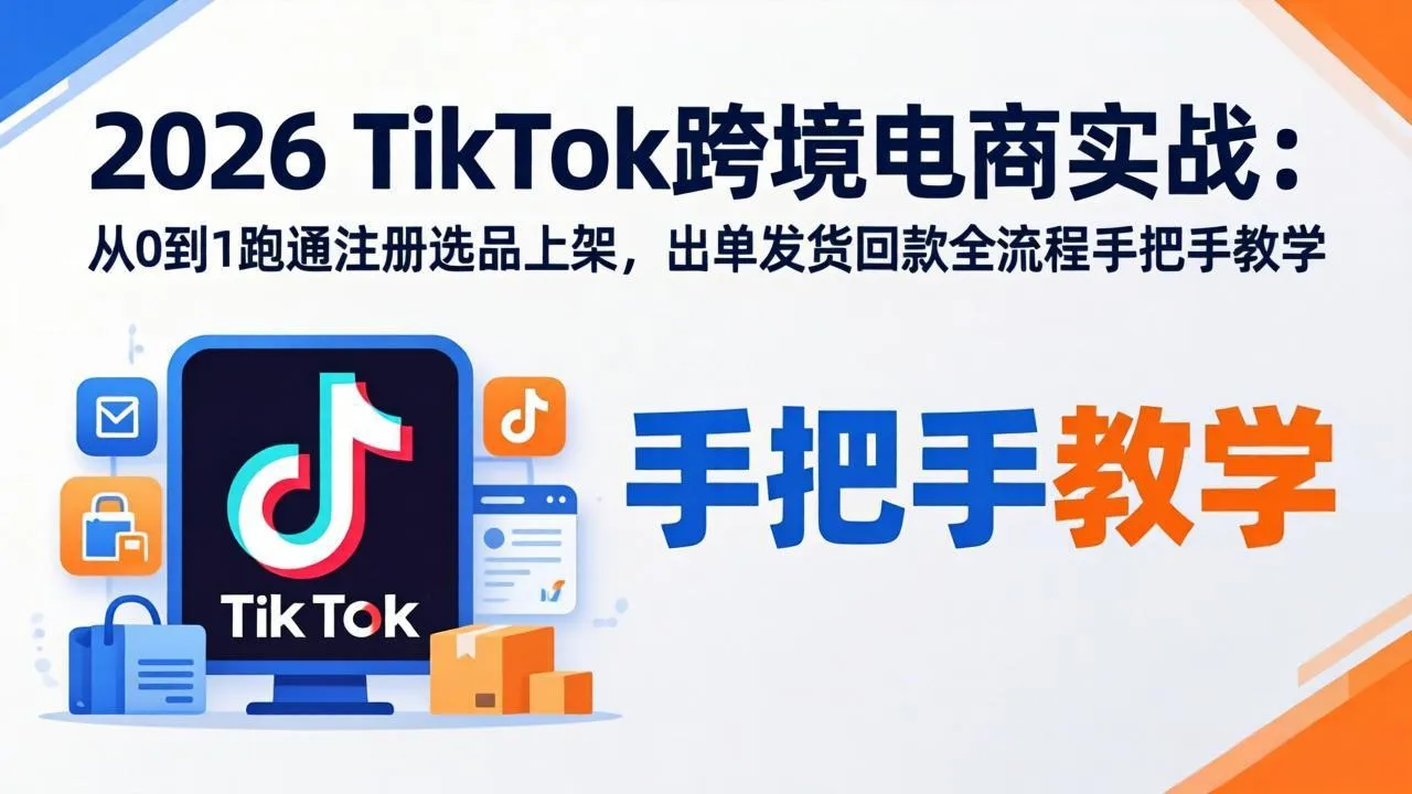 2026TikTok跨境电商实战-更新:从0到1跑通注册选品上架,出单发货回款全流程手把手教学-来缘阁