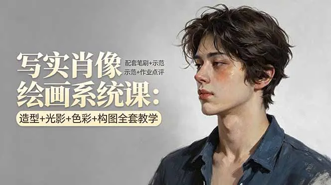 写实肖像绘画系统课：造型+光影+色彩+构图全套教学，配套笔刷+示范+作业点评-来缘阁