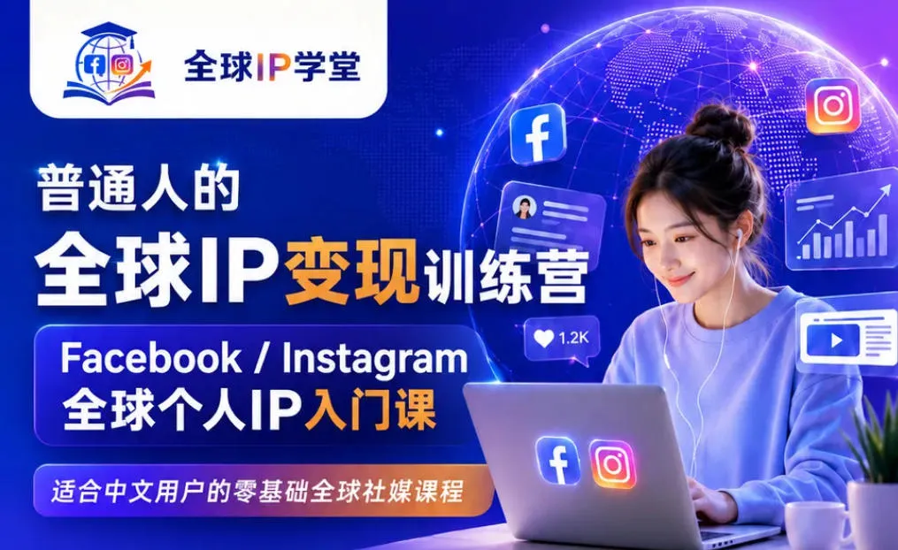 普通人的全球IP变现训练营，Facebook/Instagram全球个人IP入门课，零基础全球社媒课程-来缘阁