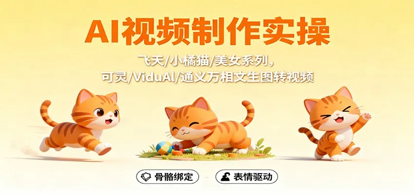 AI视频制作实操，飞天/小橘猫/美女系列，可灵/ViduAl/通义万相文生图转视频-来缘阁