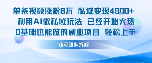 单条视频私域变现4.9k+利用AI做私域玩法 已经开始火热0基础也能做的副业项目轻松上手-来缘阁