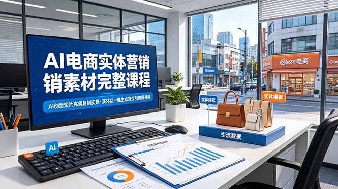 AI电商实体营销素材完整课程，AI创意短片完美复刻实景，实体店一键生成宣传引流短视频-来缘阁