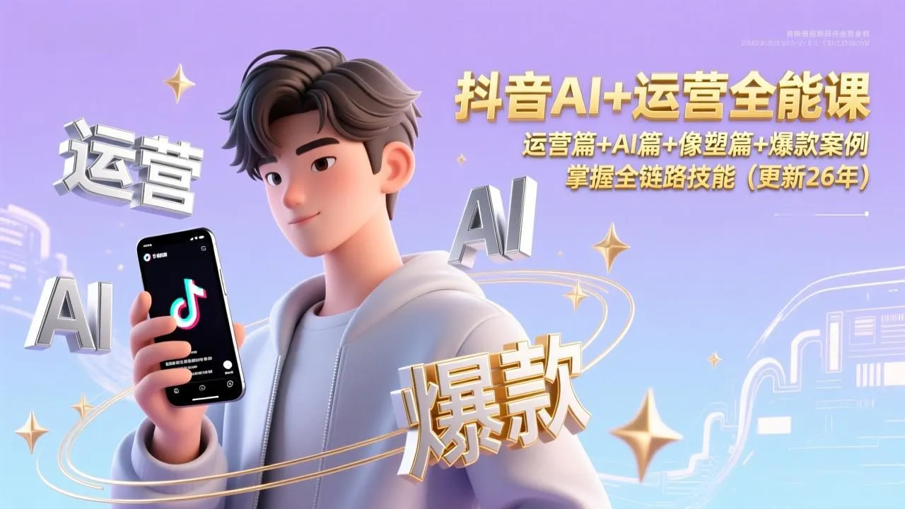 抖音AI+运营全能课，运营篇+AI篇+像塑篇+爆款案例，掌握全链路技能(更新26年-来缘阁