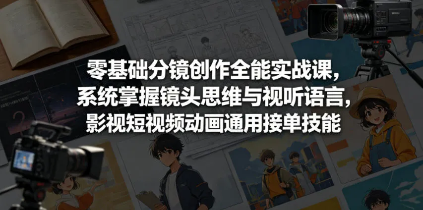 零基础分镜创作全能实战课，系统掌握镜头思维与视听语言，影视短视频动画通用接单技能-来缘阁