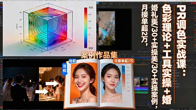 PR调色实战课：色彩理论+工具实操+婚礼医美/30+实操案例，月接单超2万-来缘阁
