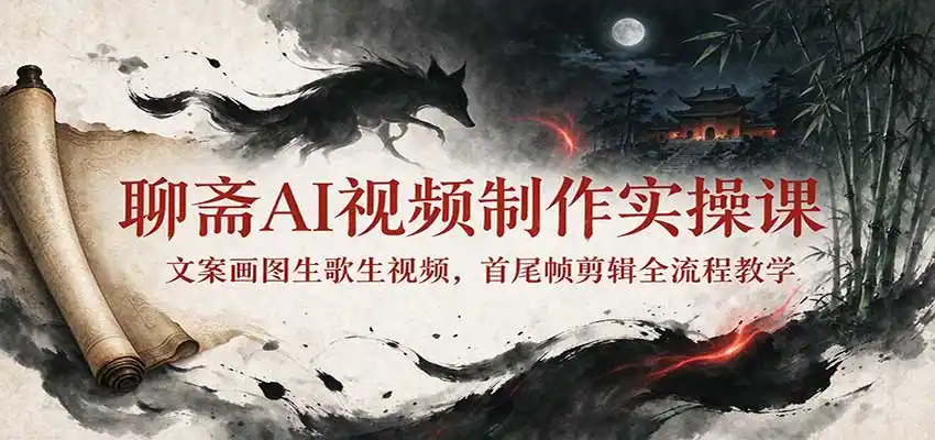 聊斋AI视频制作实操课:文案画图生歌生视频,首尾帧剪辑全流程教学-来缘阁
