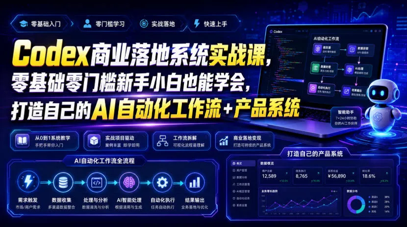 Codex商业落地系统实战课,零基础零门槛新手小白也能学会,打造自己的AI自动化工作流+产品系统-来缘阁