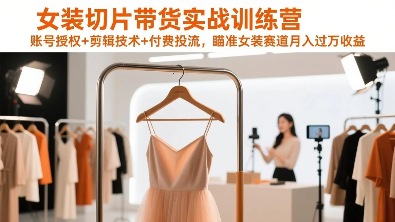 女装切片带货实战训练营，账号授权+剪辑技术+付费投流，瞄准女装赛道月入过万收益-来缘阁