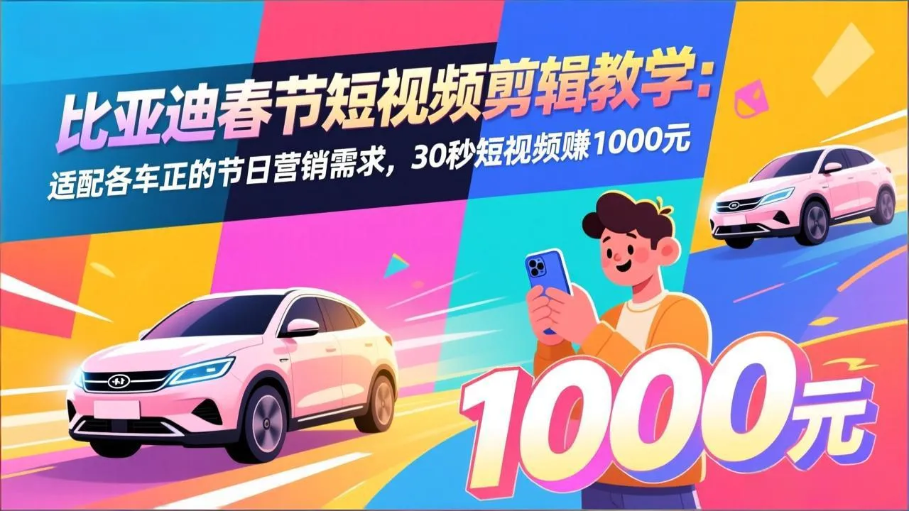 比亚迪春节短视频剪辑教学:适配各车企的节日营销需求,30秒短视频赚1000元-来缘阁